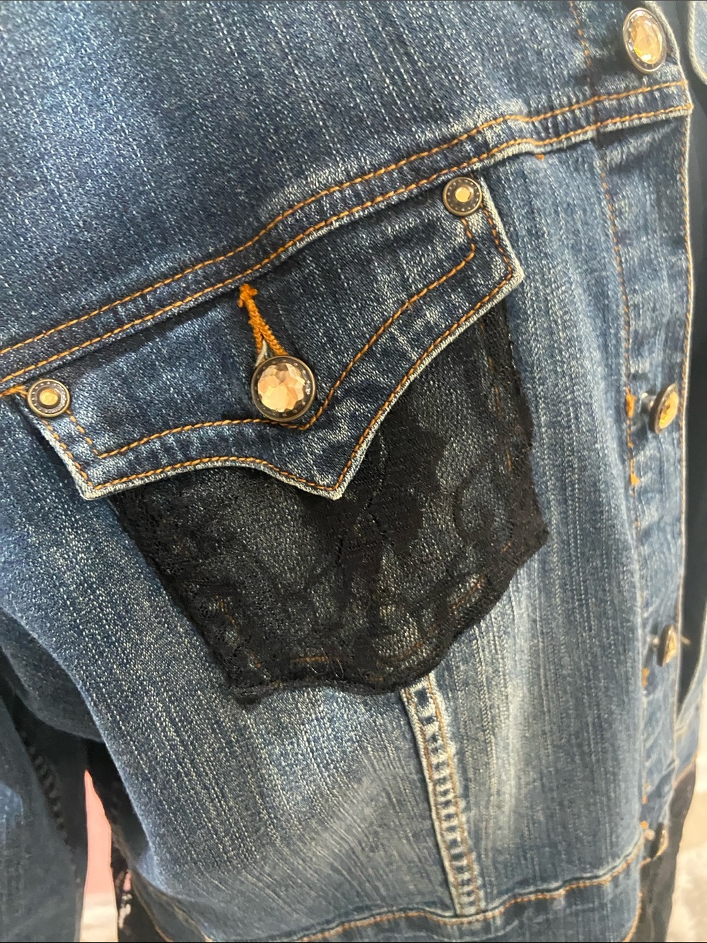 Mixit Blue Denim Jacket with Black Lace Accents. Size 2X - Picture 4 of 14